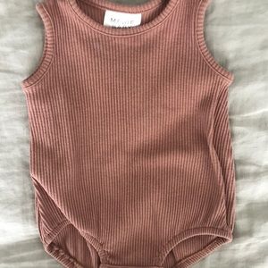 Mebie Baby Mauve Blush Ribbed Bubble Romper 3-6M